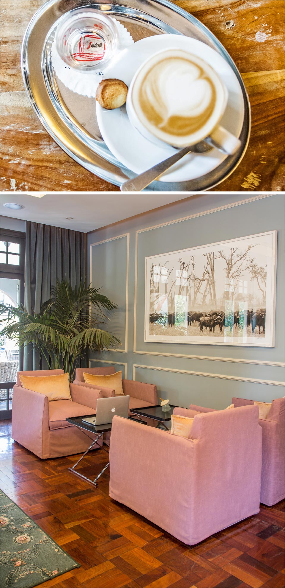 Cuppachino served up in tray in Hotel lounge