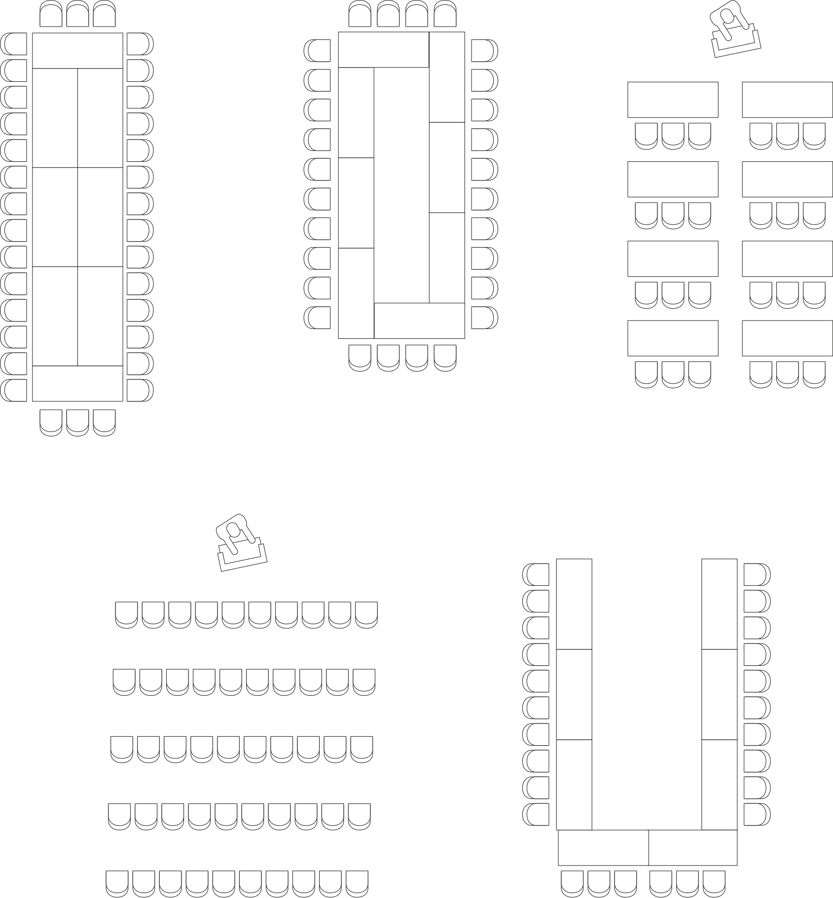 Diagram of conference table and chair layout choices 